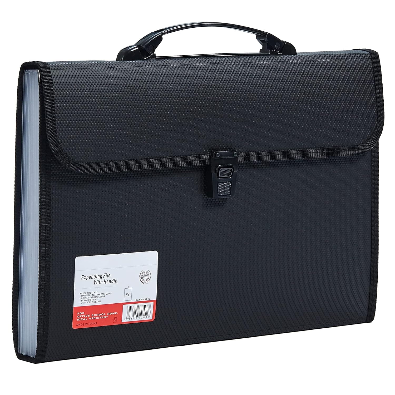 Legal Size 13-Pocket Accordion File Organizer, Expanding File Folder for FC & A4 Paper, Briefcase File Case with Durable Handle & Buckle Closure for School, Home & Business (Black)
