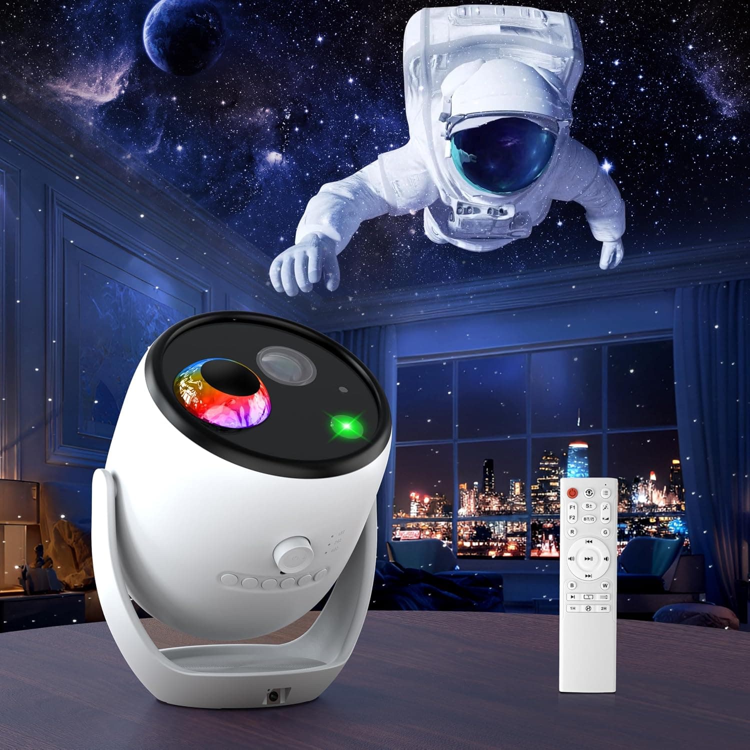 AIRIVO 3D Galaxy Projector, 3D Visual Star Projector with 90 3D Scenes, Planetarium Projector with Bluetooth Speaker, Moving Stars, Night Light Projector for Room Decor, Kids Adults, Christmas, White