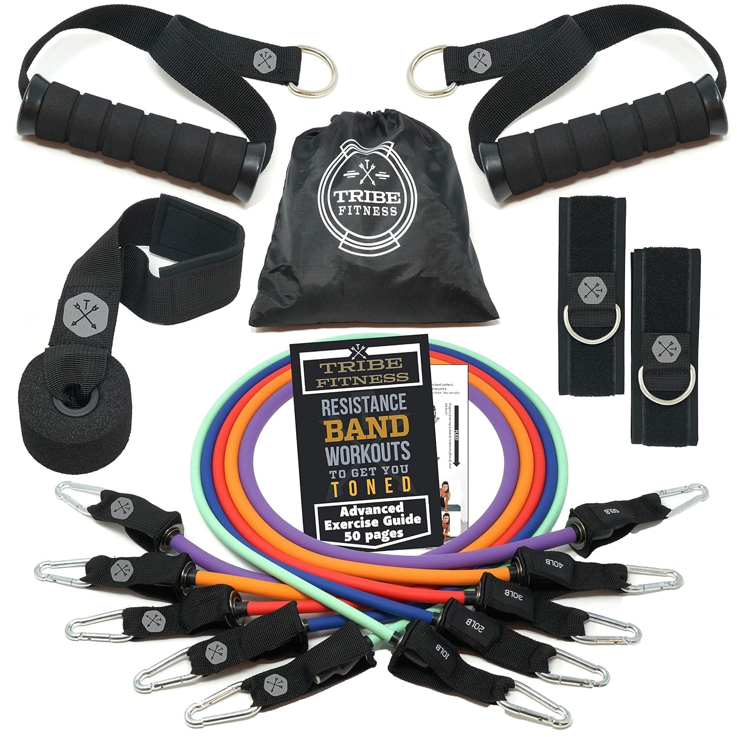 TRIBE Resistance Bands Set &Weights for Exercises Bands for Men/Women with Workout Bands, Handles, Door Anchor, Ankle Straps, Carry Bag, Exercise eBook I Resistance Training, Fitness Equipment