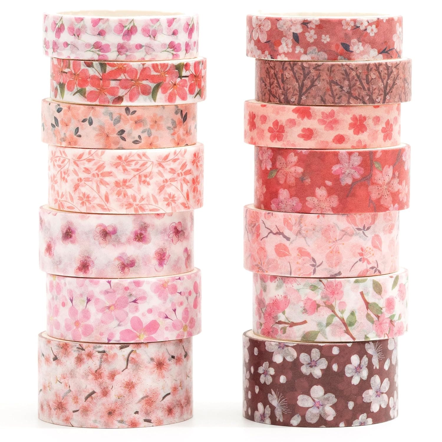 14 Rolls Sakura Washi Tape Set Flowers Arts Adhesive Tapes Cherry Blossom Decorative Masking Tape Sets for Craft, Kids, Scrapbook, DIY, Gift Wrapping (Blush Petals)