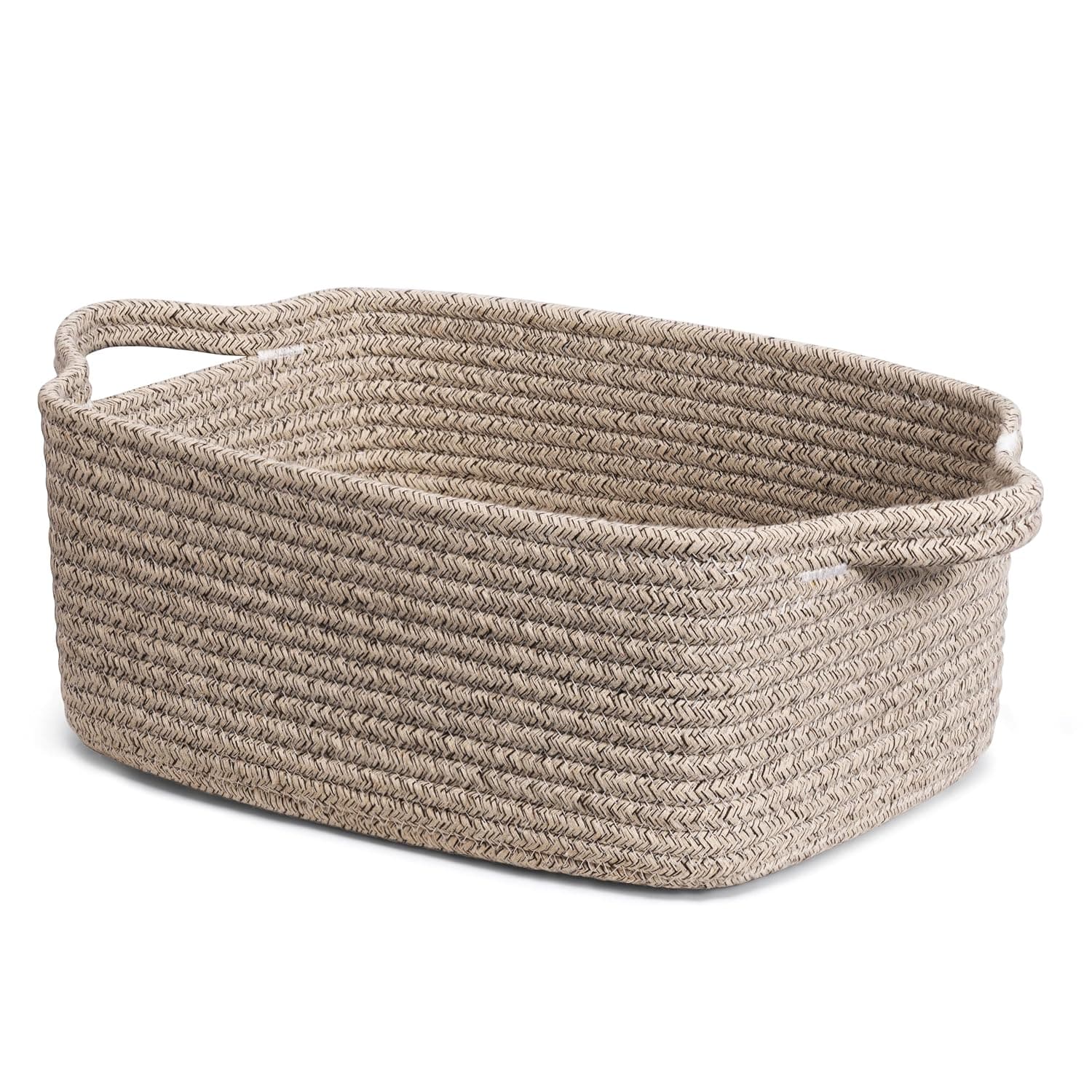 CHICVITA Small Woven Rope Gift Basket for Shelves, Brown | 13" x 10" x 5", Rectangle Storage Basket for Toys, Diapers & Baby Essentials, Nursery & Closet Organizer, Built-In Handles