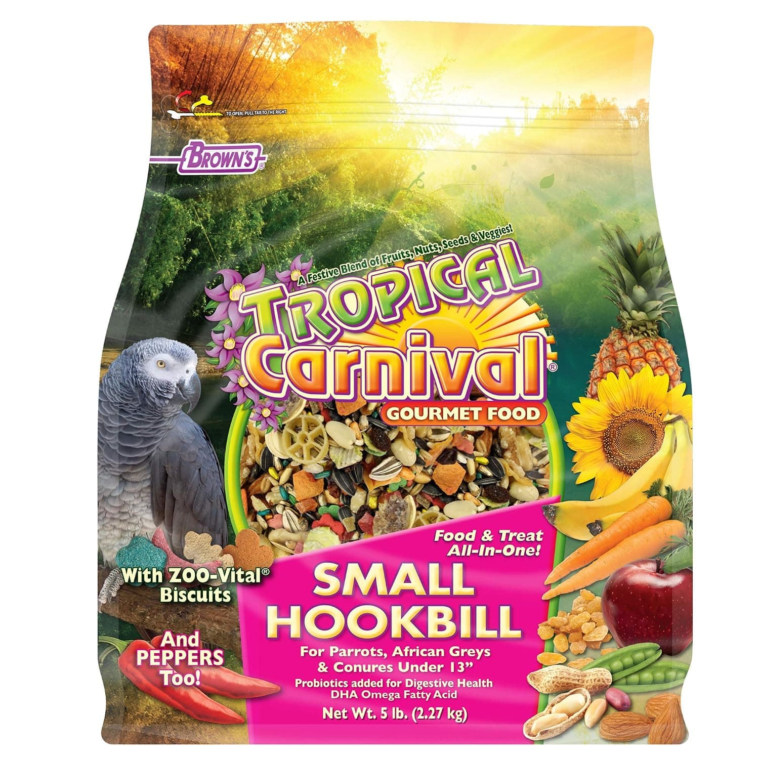 F.m. Carnival Brown Tropical Gourmet Bird Food for Parrots, Gabon Gray, and Conures under 33 cm, Probiotics for Digestive Health, Vitamin-Nutrient Fortified Daily Diet, 2.3 kg