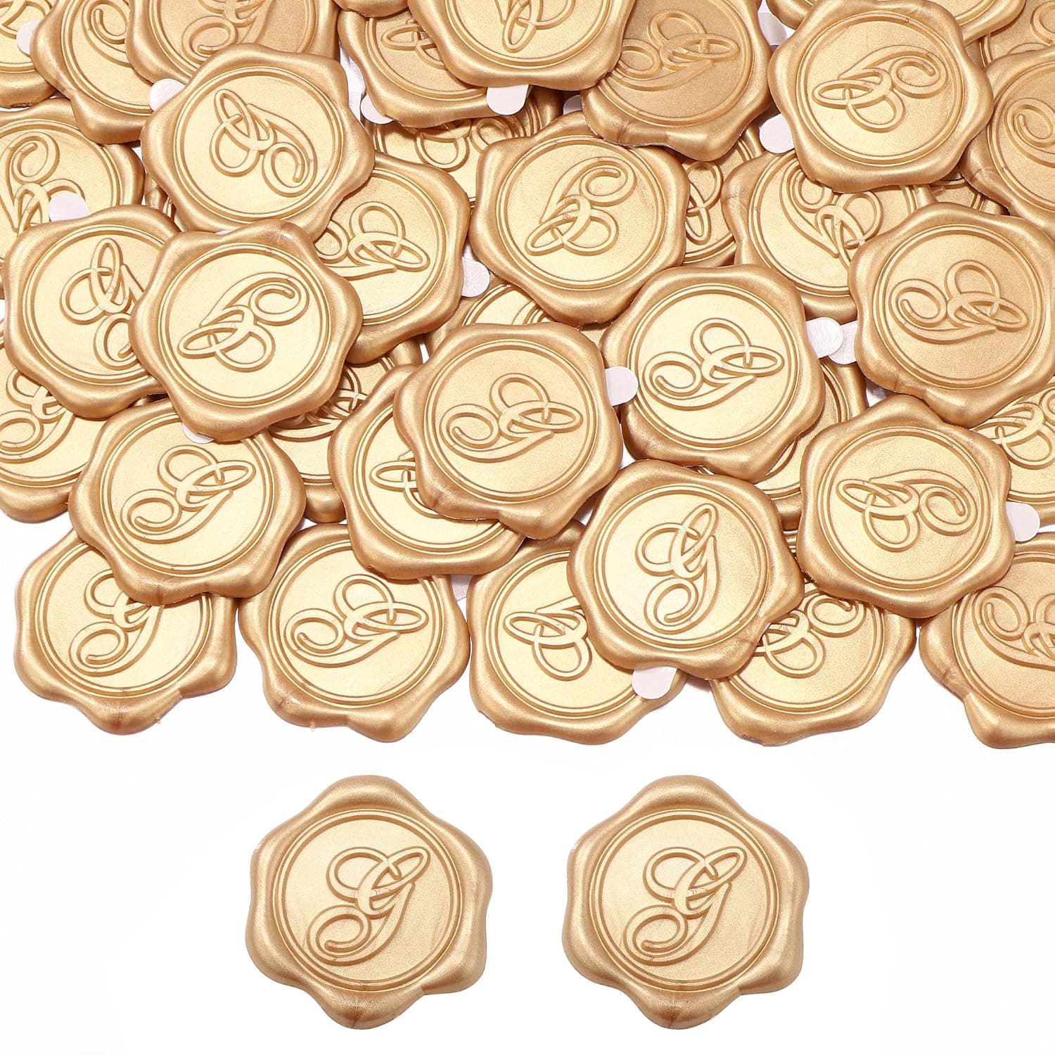 Yoption Letter Wax Seal Stickers, 100 Pcs Light Gold Initial G Self- Adhesive Wax Stickers, Perfect for Wedding Invitations Envelopes Christmas Gift Wrapping
