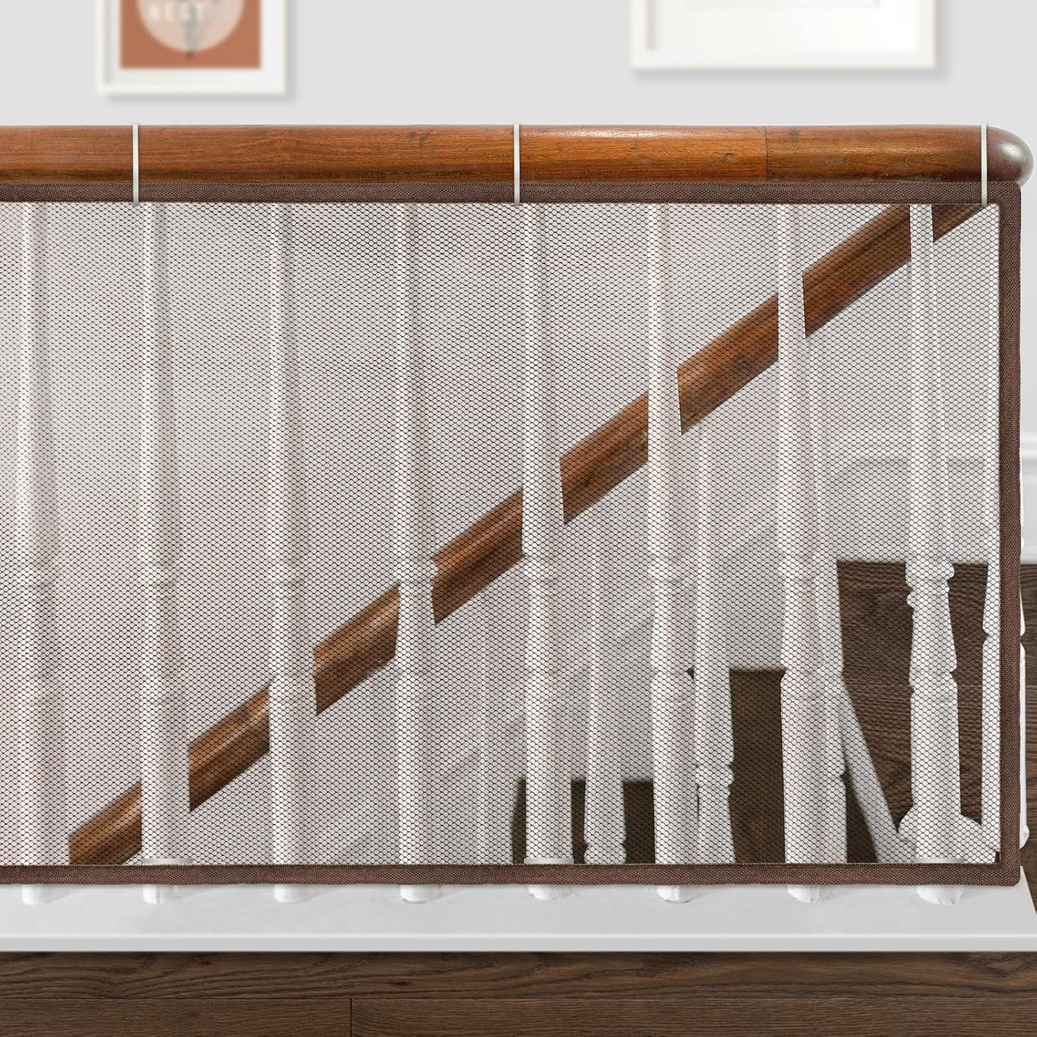 Gudui Indoor Outdoor Baby Safety Stair Railing Net Baby Proofing Stair Balcony Banister Rail Guard Child Safety Stair Protection Safe Rail 10ft L x 2.6ft H Brown