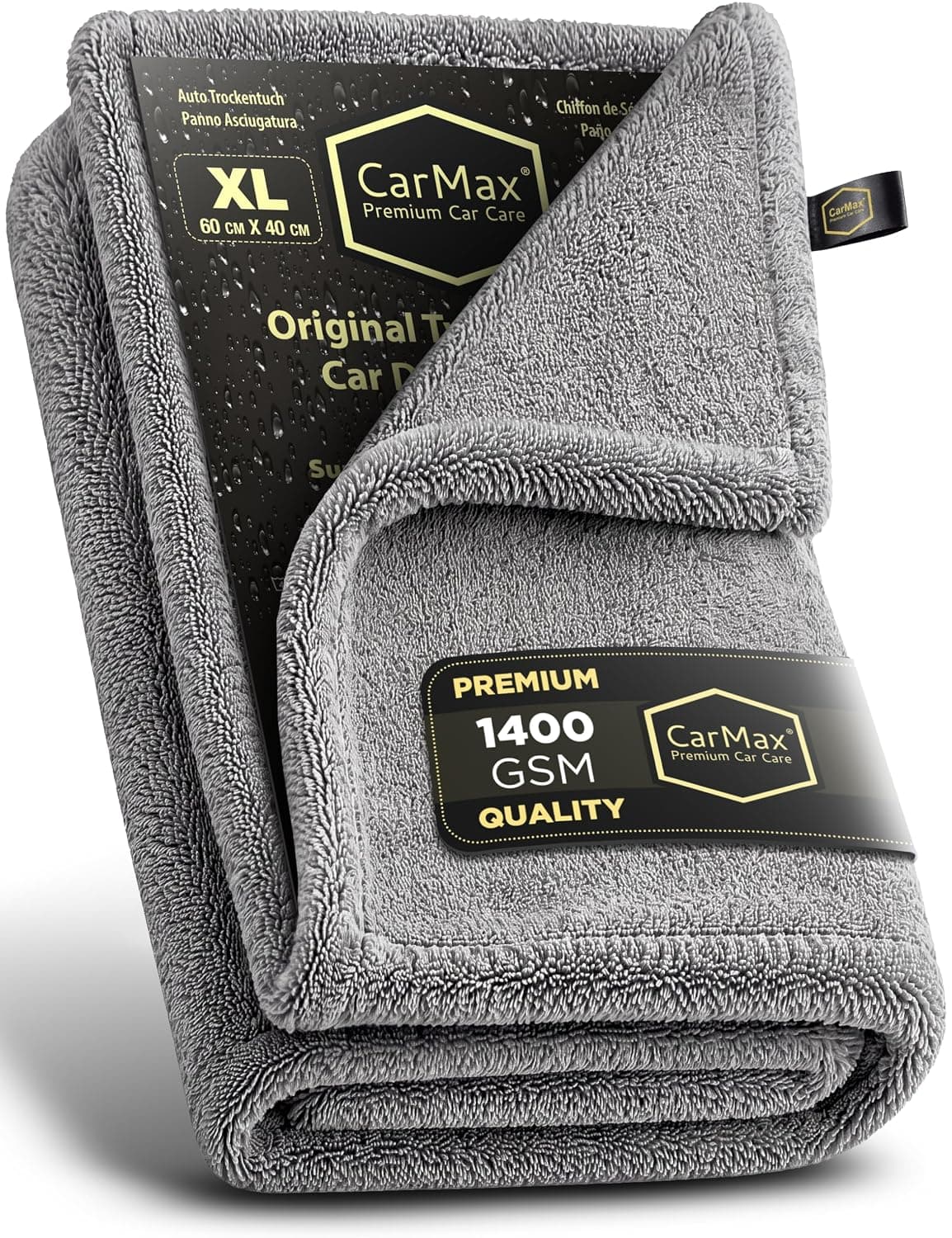 CarMax™ - Giant Twisted Loop Car Drying Towel - Double-Sided XL - 60cm x 40cm 1400gsm Microfibre Towel for fast streak-free drying and detailing.