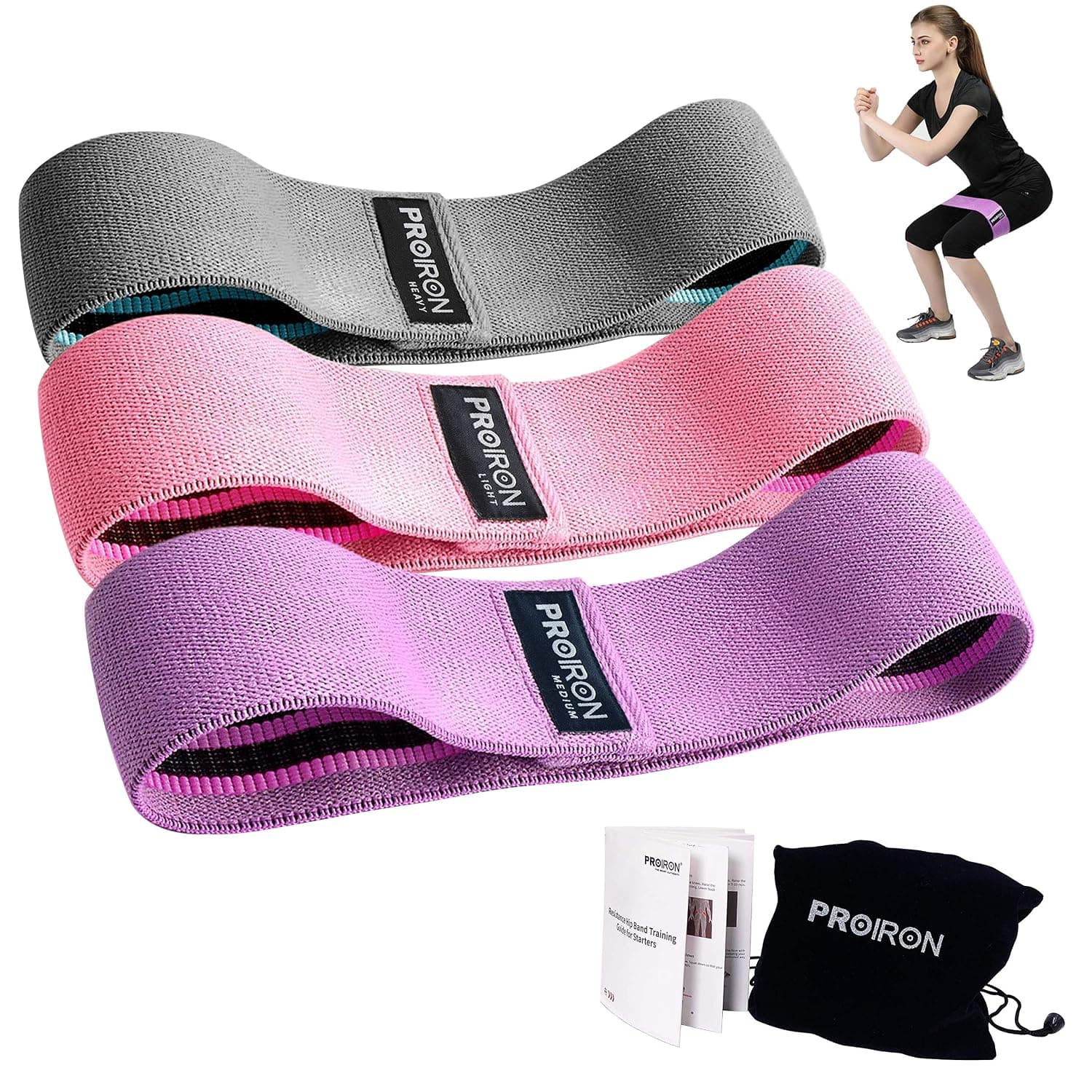 PROIRON Resistance Bands for Legs and Butt, Fashion Non Slip Booty Bands Wide Nylon Fabric Resistance Bands Set with Training Manual for Women Squat Glute Hip Training(Single or Set)