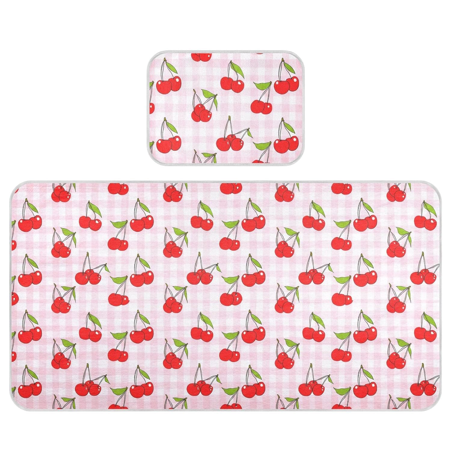 Cherries on Checkered Baby Cooling Mattress Pad, Soft & Breathable Cooling Mat Keep Baby Cool in Summer 28x52 in, Nursery Essential