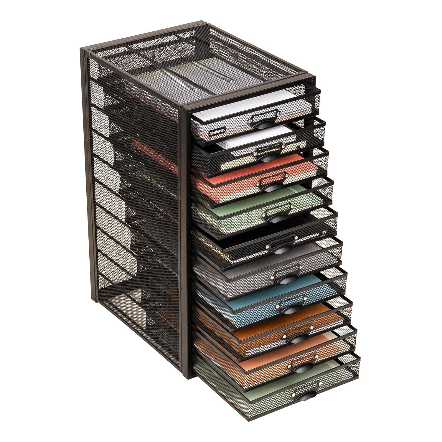Mind Reader File Storage Drawers, Desk Organizer, Multi-Purpose, Crafts, Office, Metal Mesh, 10.75"L x 14"W x 21.25"H, Black