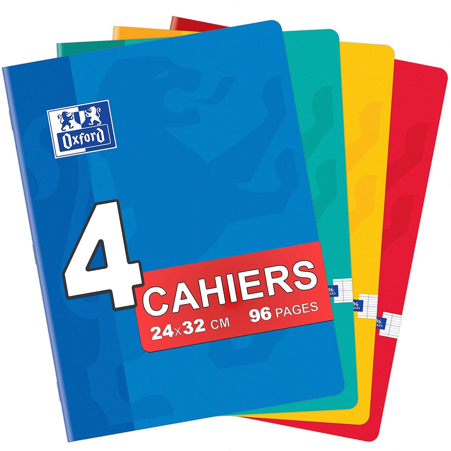 Oxford Set of 4 Coloured Life Notebooks 24 x 32 cm Large Square Ruled 96 Pages Stapled 90 g Assorted Colours
