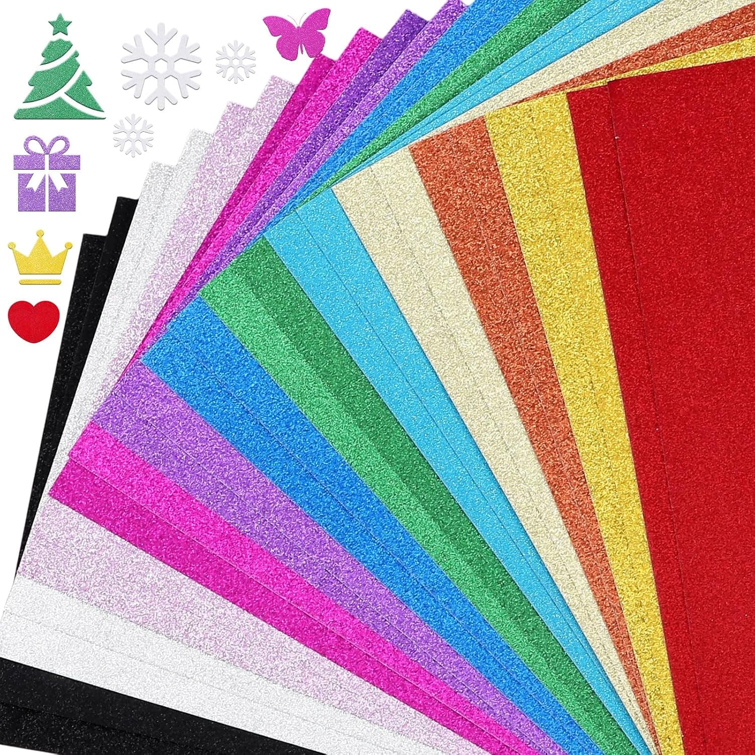 A4 Glitter Card Stock, 12 Assorted Colors 24 Sheets Glitter Coloured Card, 250gsm Sparkle Cardstock Papers for DIY Crafts Gift Wrapping and Scrapbook Birthday Party Decorations