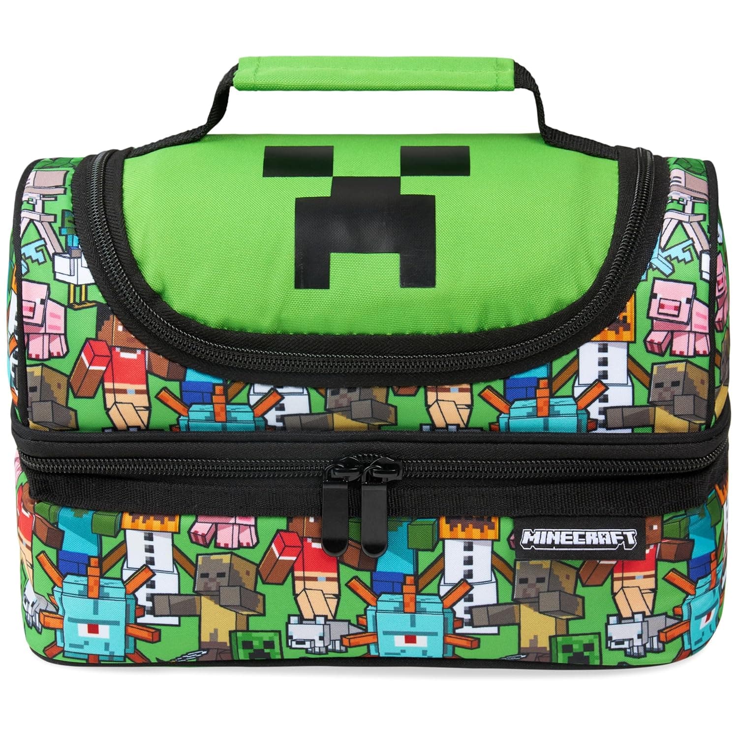 Minecraft Lunch Bag for Kids Insulated Lunch Box Creeper Snacks Food Carrier Options with Water Bottle for School Travel Picnic Cooler Bag (Multi)
