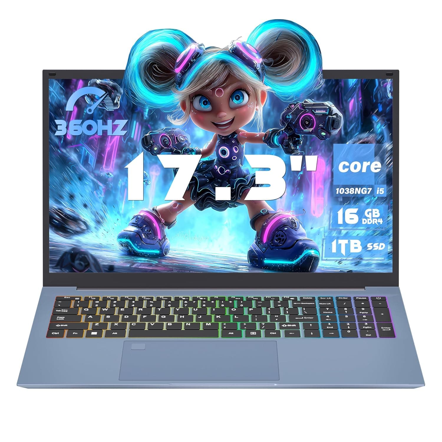 17.3" FHD IPS Blue Laptop, Core i5-1038NG7,16GB RAM 1T SSD,Win 11 Pro Laptop Computer, in tel Iris Plus Graphics, Fingerprint, Color Backlit Keyboard, Numpad, Type-C, WiFi 6, HDMI, RJ45