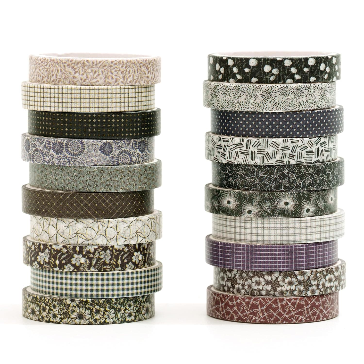 20 Rolls Dawn Flowers Washi Tape Set Skinny Adhesive Tapes Cute Floral Pattern Decorative Masking Tape Sets for Craft, Kids, Scrapbook, DIY, Gift Wrapping (Monochrome Floral)