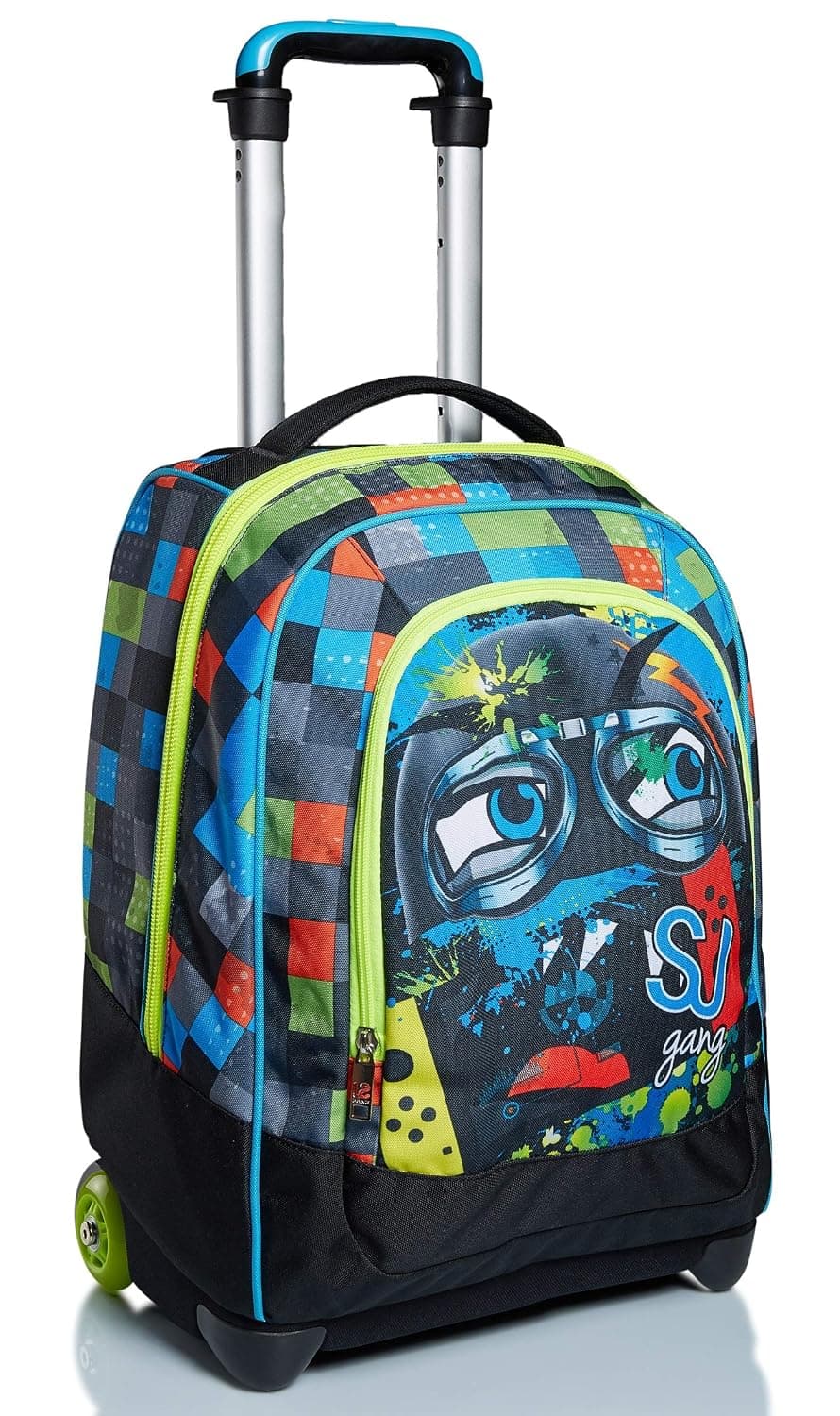SJ Rucksack mit Trolleyfunktion, 2 in 1, Schulranzen mit Rollen, ab 1. Klasse, für Schule, Gymnasium, Reisen&Freizeit, Mädchen&Jungen, Mehrfarbig