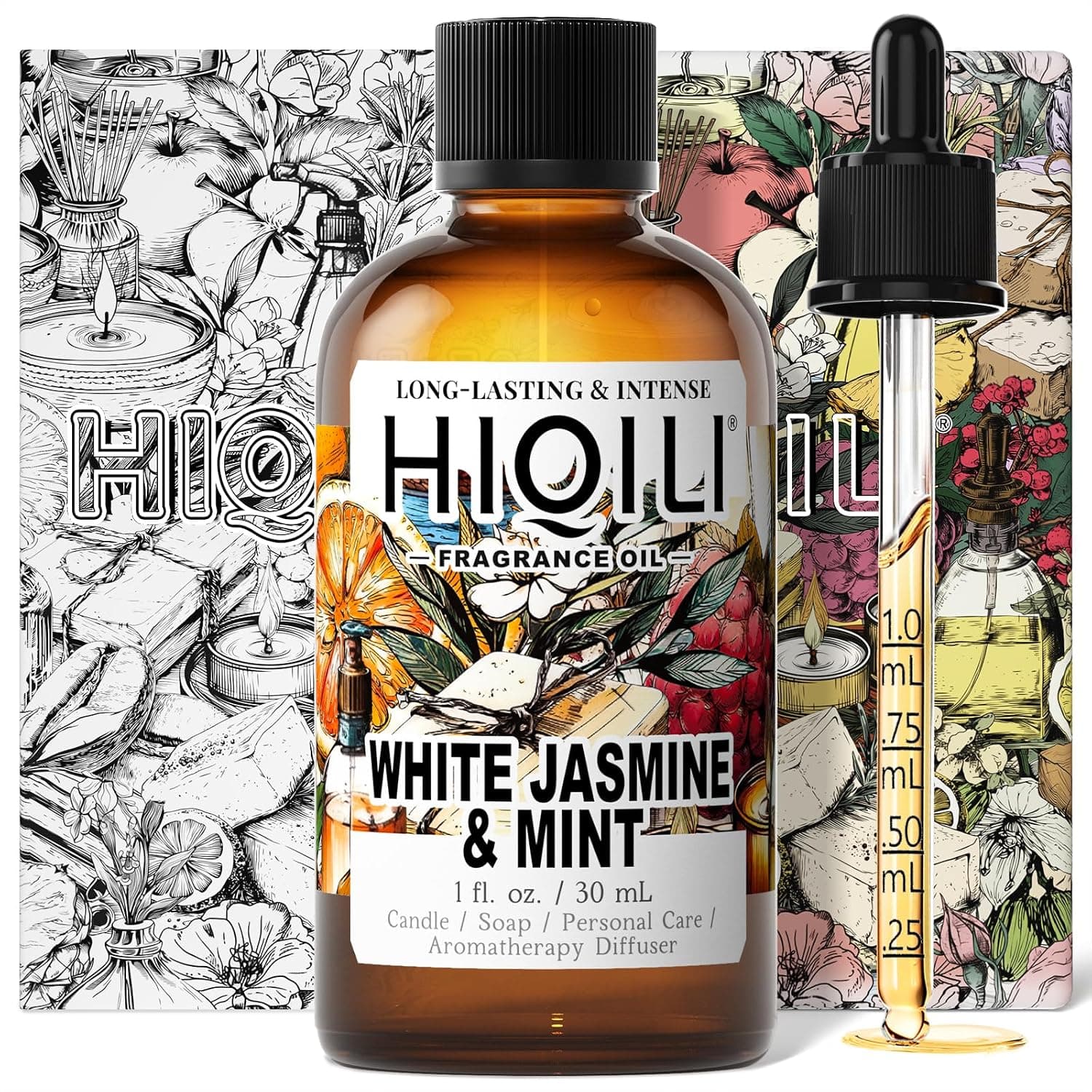 HIQILI White Jasmine & Mint Fragrance Oil for Diffuser, Candle, Soap & Perfume Making, Floral Herbal Scent with Fresh Tea Notes, Long-Lasting Scent - 1.0 Fl Oz(Pack of 1) | Floral Herbal Scent with Fresh Tea Notes,Great for Perfume Making, Essential Oil Diffuser, Long-Lasting Scent - 1 Fl Oz