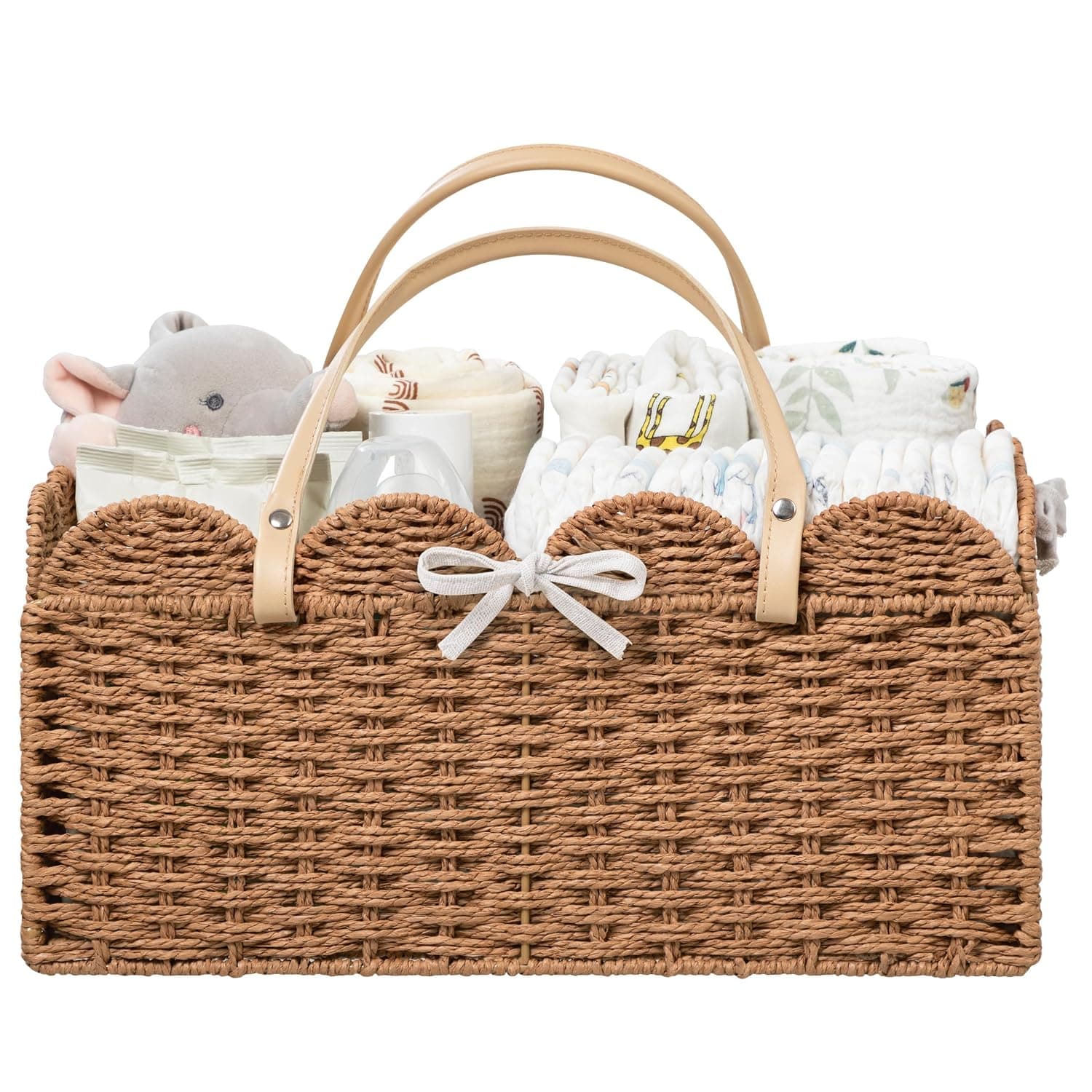 HBlife Baby Diaper Caddy, Paper Rope Storage Baskets Nursery Bin with Removable Divider, Portable Car Organizer for Diapers, Baby Shower Gifts, Newborn Essentials Must Haves