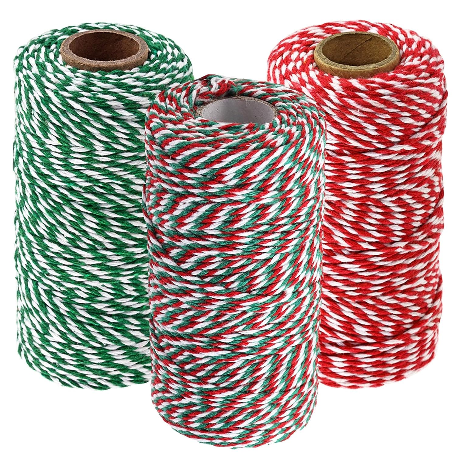 Cotton Twine String, 328 Feet Holiday Bakers Twine String Rope, Christmas Twine Cord for Gift Wrapping, Craft Making (Red Green, 3pcs)