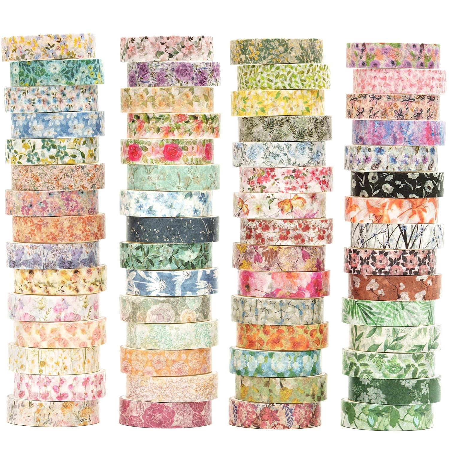 Masking Tape, Set of 60 Blooming Floral Washi Tapes, Cute Thin Strips, DIY Crafts, Journals, Planners, Scrapbooking, Wrapping, Gift Decoration