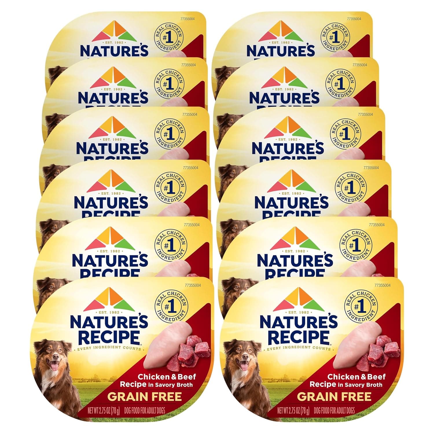 Nature's Recipe Grain Free Chicken & Beef Recipe in Savory Broth Wet Dog Food, 2.75 oz. Cup, 12 Count