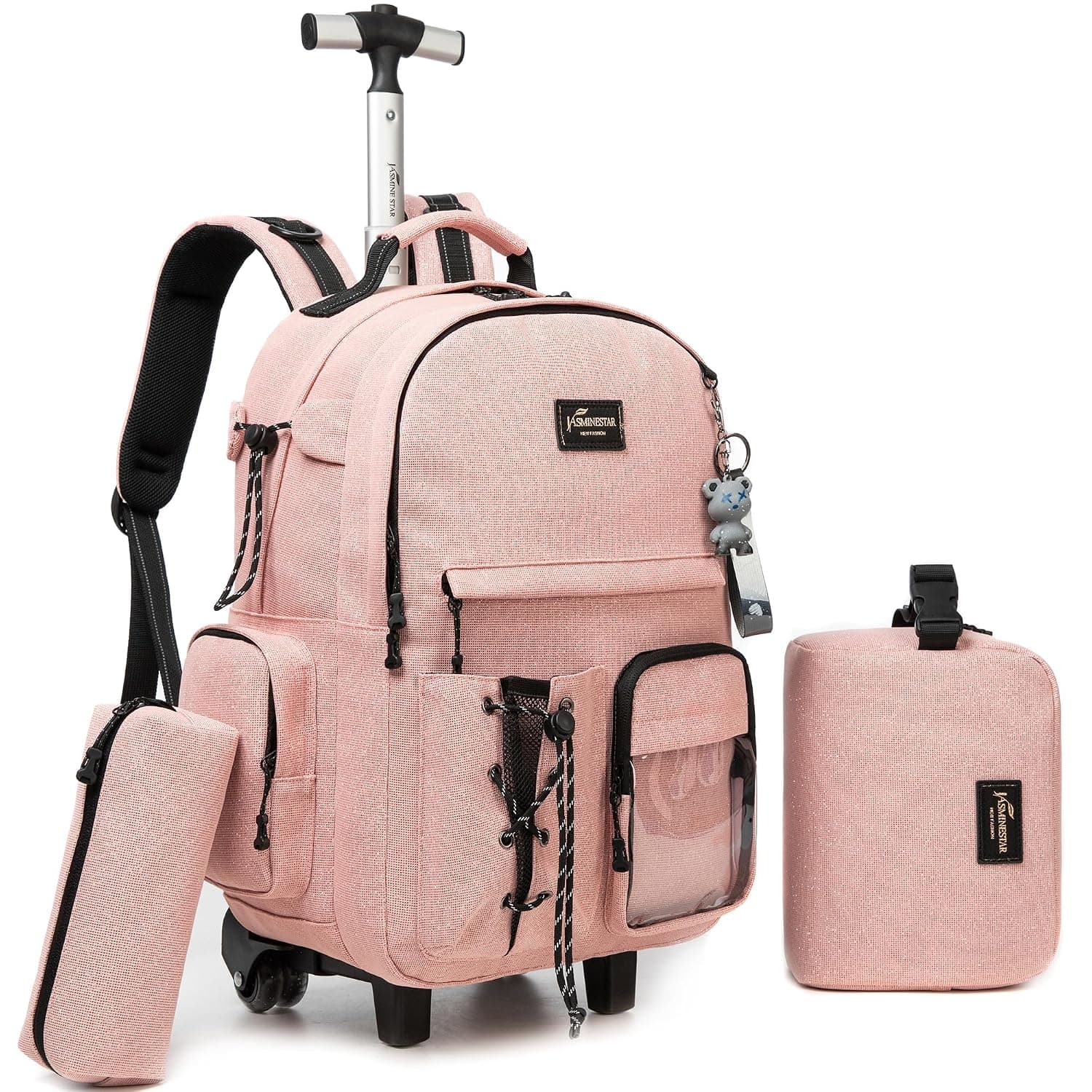 Rolling Backpack for School Backpack with Wheels Black Backpack with Lunch Box Set Backpacks for Teens Girls Boys