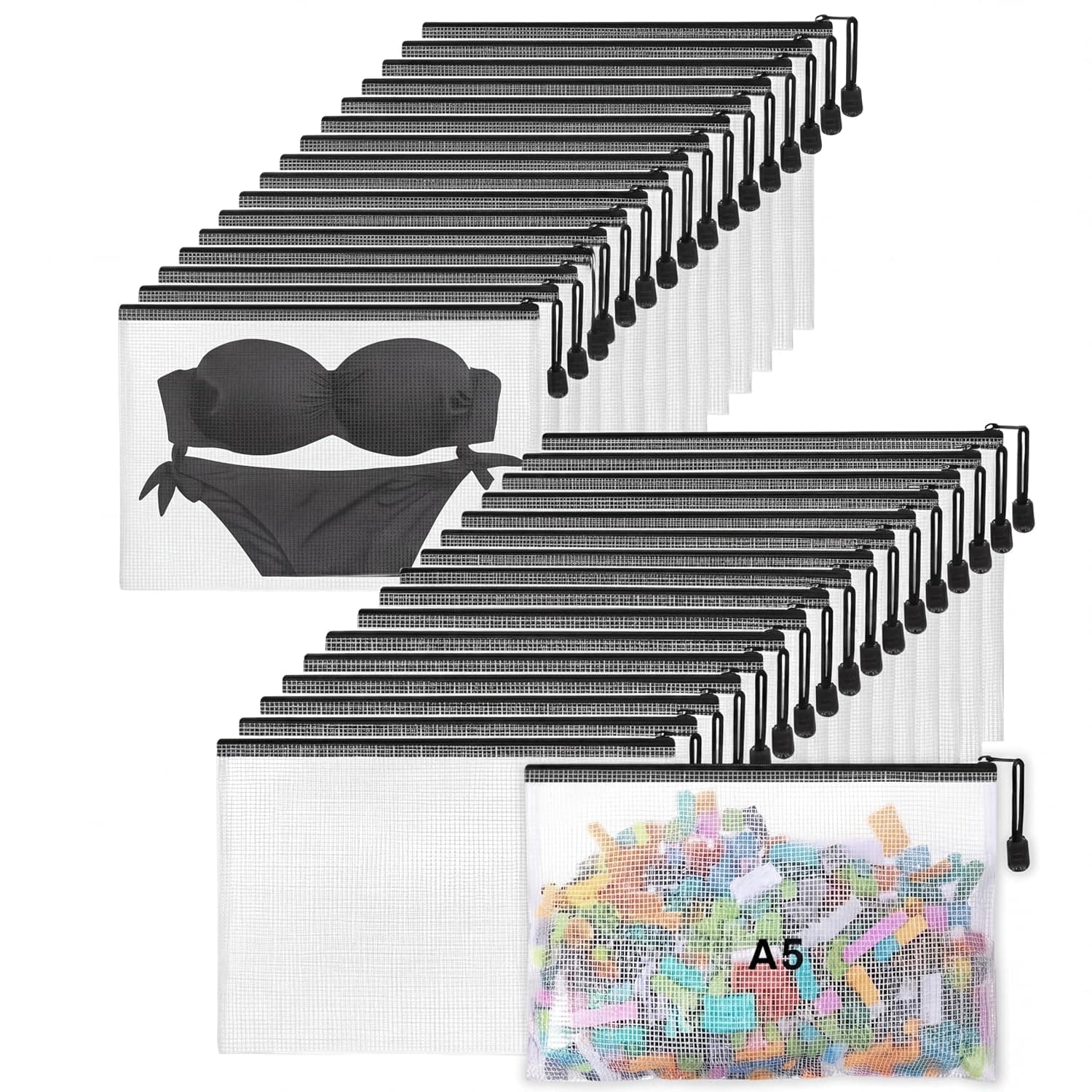 Jetec 32 Pcs Mesh Zipper Bags Toy Storage Bikini Organizer Bag Bolsas Para Guardar Trajes De Baño Waterproof Zipper Reusable Pouch Puzzle Multipurpose for Storage Office(Black,9 x 7 Inch)