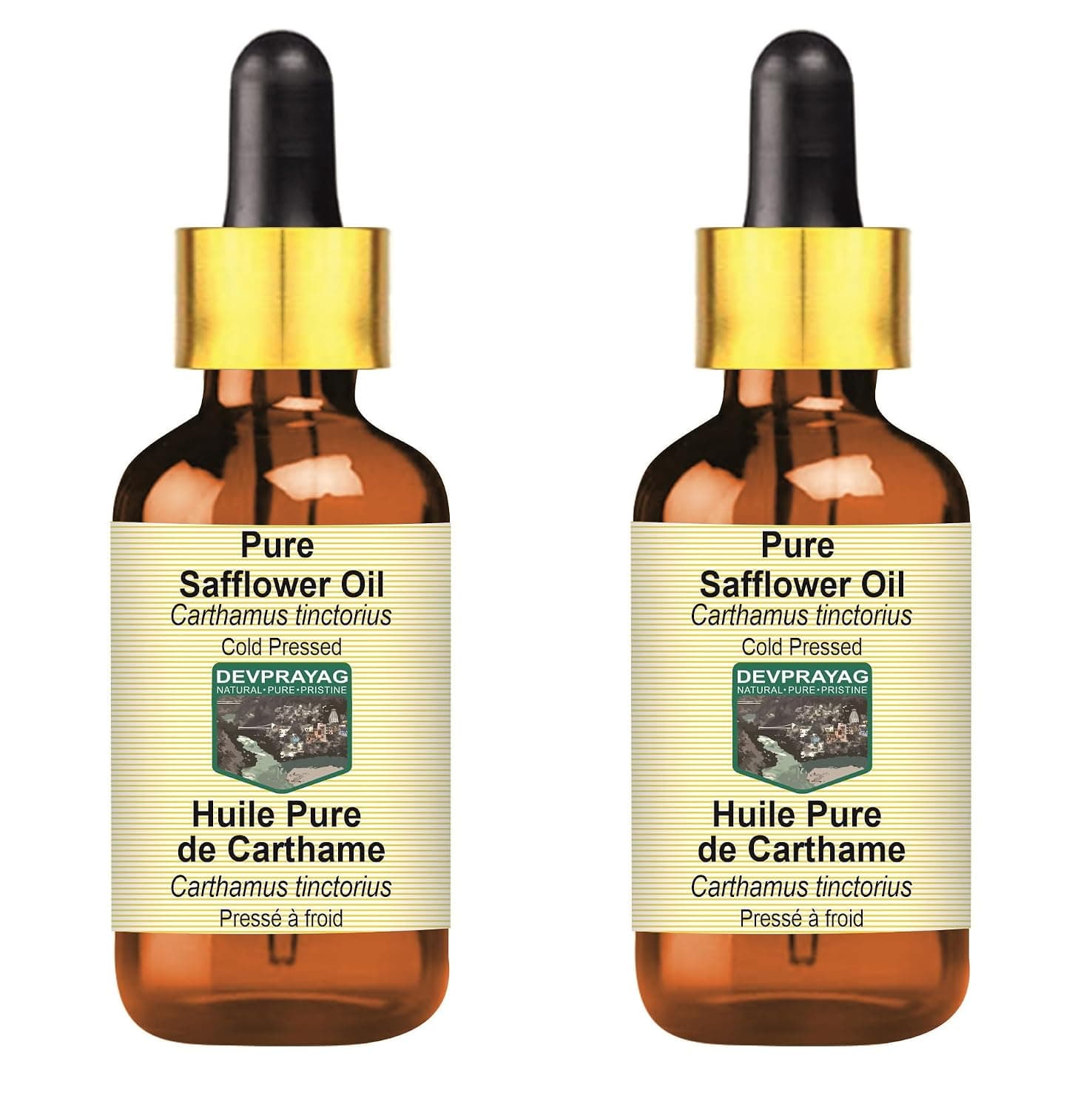 Pure Safflower Oil (Carthamus tinctorius) with Glass Dropper Natural Therapeutic Grade Cold Pressed (Pack of two) 100ml X 2 (6.76 oz)