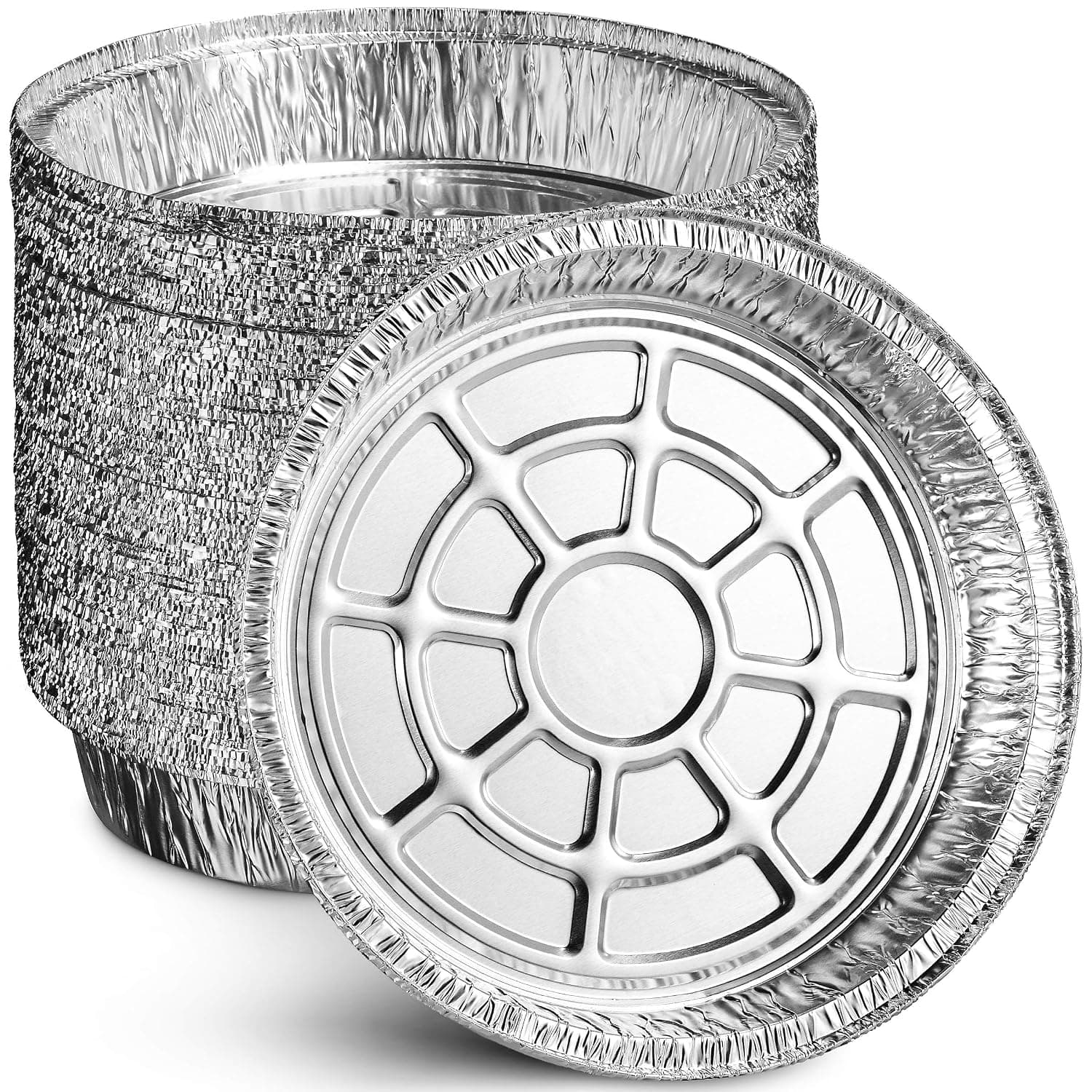 MontoPack 9” Round Aluminum Foil Pans | Disposable Containers with Straight Walls for Storing, Serving, Baking & Reheating | Freezer and Oven Safe, Recyclable, USA-Made | 50-Pack of Tins for Meal Prep