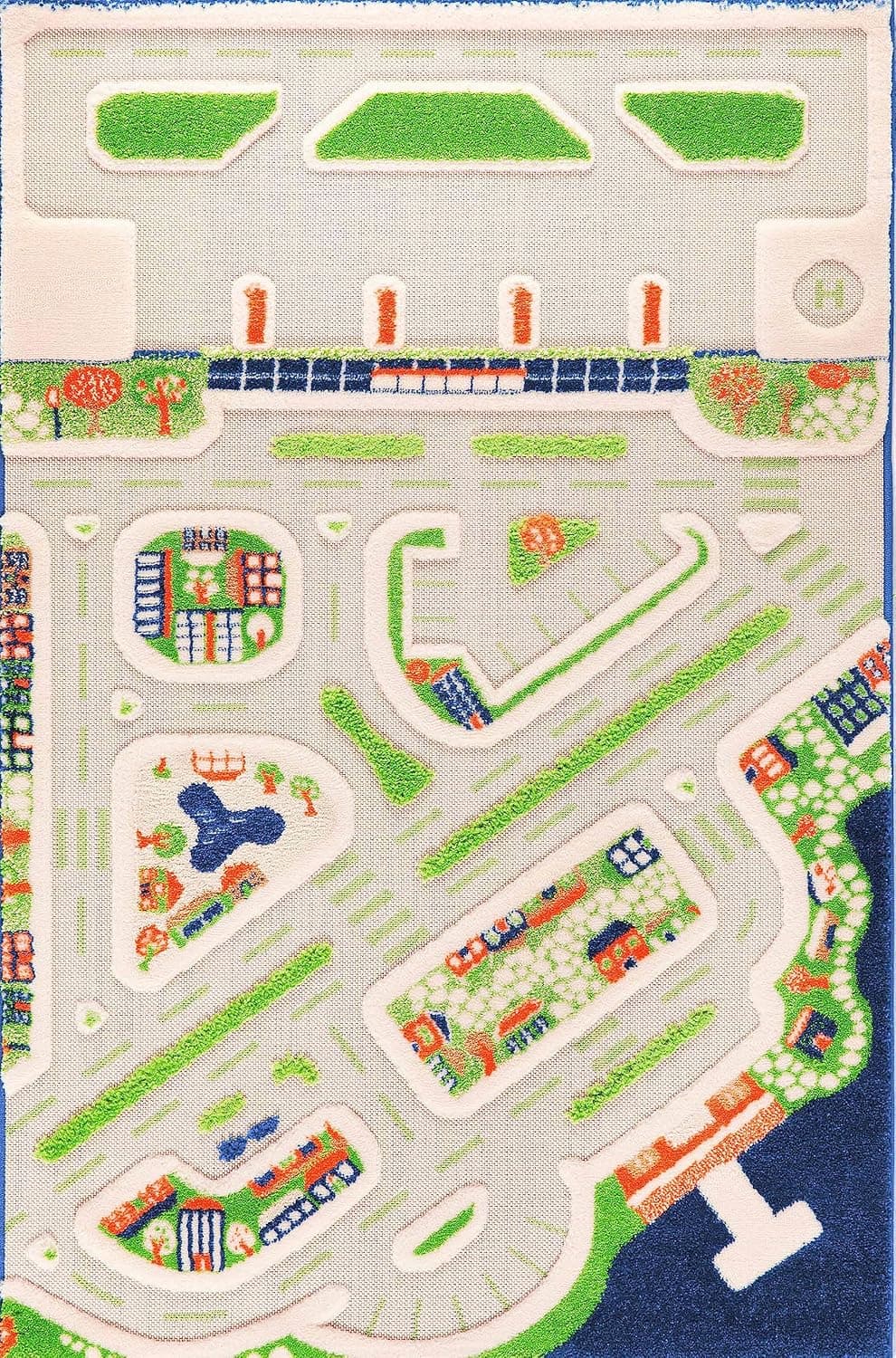 IVI 3D Play Carpet Mini City | Activity Playmat for Baby, Infants, Kids, Toddlers | Rug for Bedroom, Living Room, Nursery | Soft | Foldable | Portable | Non-Toxic | Blue | 59" x 39"