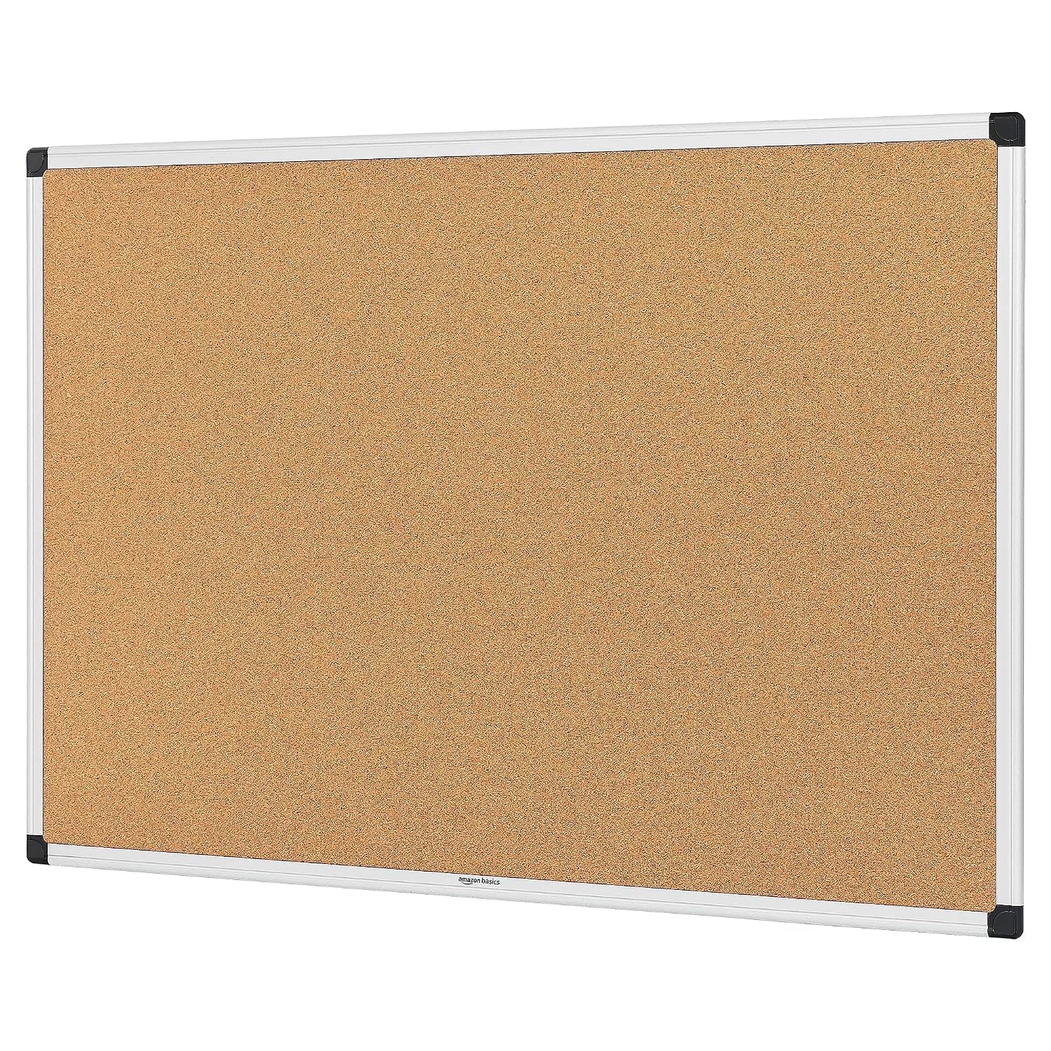 Amazon Basics cork noteboard, rectangular aluminum frame, 90 x 60cm, silver