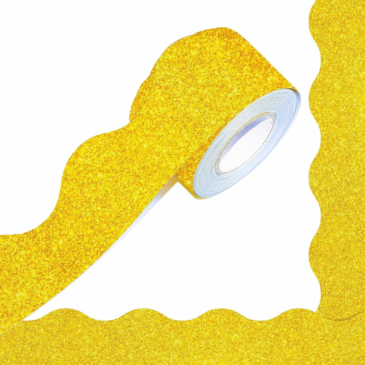 Bulletin Board Borders, Golden Glitter Rolled Border Trim Scalloped Board Border, with Wavy Line Design Decoration, Classroom Back to School Decor, for School, Classroom & Offices (39 feet)