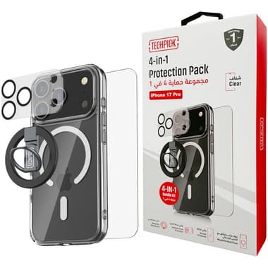 تيكبيك 4 في 1 بروتيكشن باك غلاف صلب ماغ سيف + زجاج مقوى + واقي لعدسة الكاميرا + مغناطيسي مجموعة حافظة للهاتف الذكي
متوافق مع آيفون 17 برو, شفاف