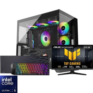 INFINIARC Cube Pro (Bundle PC) With 240Hz Infiniarc Edition TUF Gaming Monitor
3in1 Keyboard,Mouse & Mouse Pad, Cube Pro Gaming CPU, Intel Core Ultra 5 225F, 16 GB RAM