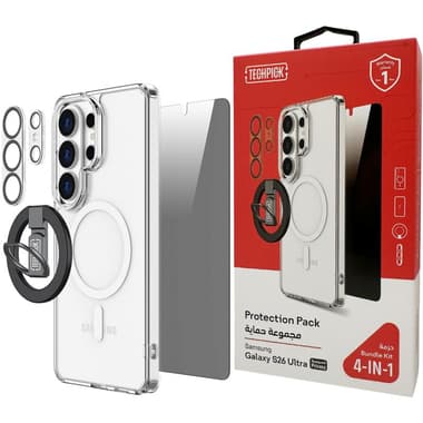 تيكبيك 4 في 1 بروتيكشن باك غطاء ماغ سيف + زجاج مقسى للخصوصية + واقي عدسة الكاميرا + مغناطيس مجموعة حافظة للهاتف الذكي
متوافق مع سامسونج جالكسي اس 26 الترا, شفاف