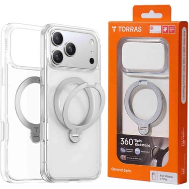 Torras Ostand Spin Back Cover Mobile Case with MagSafe
for iPhone 17 Pro, Clear