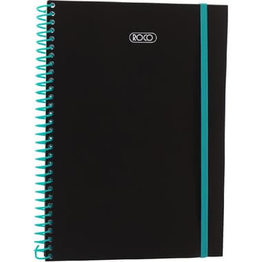 Roco Classic Notebook
Aqua Spiral Color and Elastic Band, B5, 80 Sheets, Single Ruled (Arabic), Black/Aqua