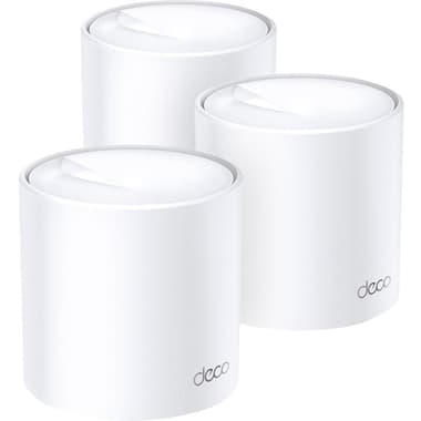 TP-Link Deco X60 v3.20 (3-pack) Whole Home Mesh Wi-Fi
up to 5400 Mbps, up to 150 Devices, Dual Band (2.4 GHz/5 GHz), Wi-Fi 6 (802.11ax), 2 Port (LAN), 2 Port (GbE), White