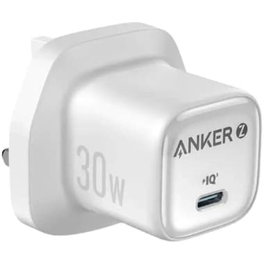 Anker Charger 30W GaN
USB PD (Power Delivery), 30 Watts, Single USB-C, White