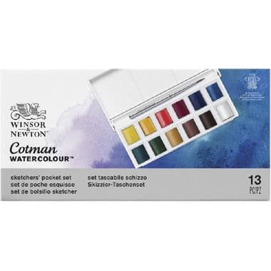 Winsor & Newton Cotman Sketcher's Pocket Box Watercolor Set
12 Half Pans Colors + Brush