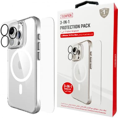 Techpick 3-in-1 Protection Pack MagSafe Hard Case + Tempered Glass + Camera Lens Protector Smartphone Case Bundle
for iPhone 15 Pro Max, Clear