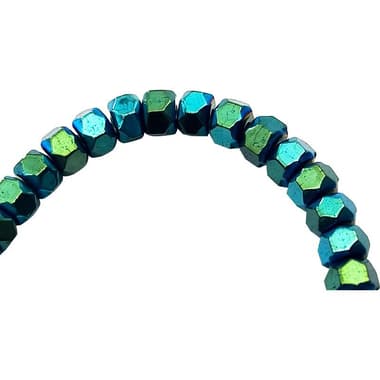 Royal Falcon Beads
Hematite Faceted, Cube, Blue,