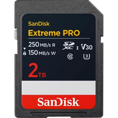 SanDisk Extreme PRO SDXC Card
2 TB, Read Speed: up to 250MB/s, Write Speed: up to 150MB/s