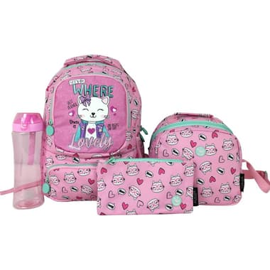 Atrium Classic Lovely Cat
4-in-1 Value Set Backpack with Accessory, Pink