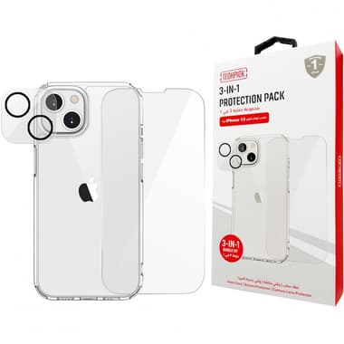 Techpick 3-in-1 Protection Pack Hard Case + Tempered Glass + Camera Lens Protector Smartphone Case Bundle
for iPhone 13, Clear