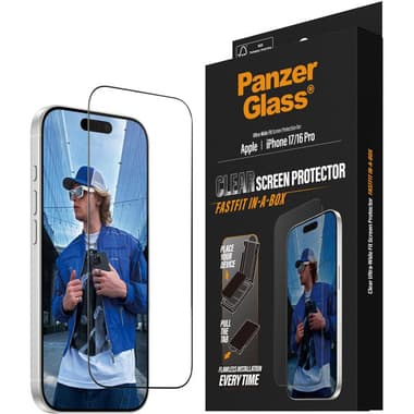 PanzerGlass Ultra-Wide Fit Fastfit In-A-Box Smartphone Screen Protector
for iPhone 17/iPhone 16 Pro, Tempered Glass with Black Frame