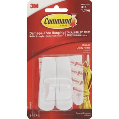 3M Command Hook
Double Adhesive, 3.00 lb ( 1.36 kg ), Medium, White