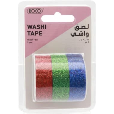 Roco Washi Tape
3 Reel (glitter tape), 15 mm X 3 m, Assorted Color