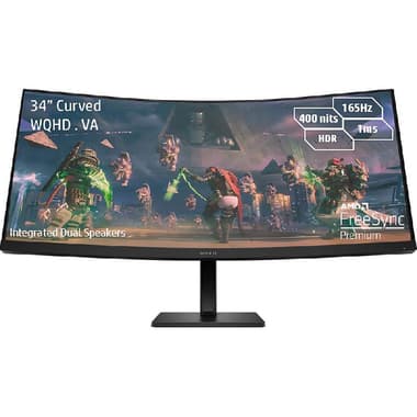 اتش بي اومن 34 سي 34 بوصة
شاشة ألعاب, بوضوح عالي WQHD, ضوء LED, 165 Hz, 1 مللي ثانية (GtG), 3 واطxسماعة مزدوجة مدمجة 2, اسود