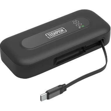 Techpick 30W Power Bank with Rectractable USB-C Cable
PD Fast Charging, 10000 mAh, Dual USB-C, Black