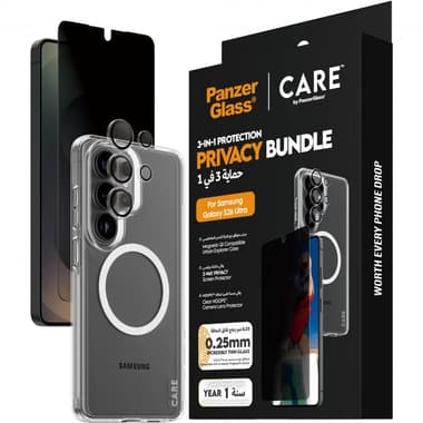 بانزر جلاس 3 في 1 بروتيكشن باك واقي شاشة الخصوصية + حقيبة Urban Explorer + عدسة Hoops Camera Pro مجموعة حافظة للهاتف الذكي
متوافق مع سامسونج جالكسي اس 26 الترا, شفاف