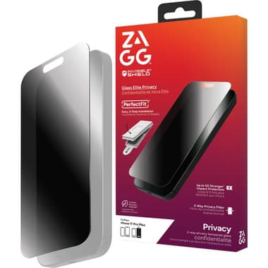 Zagg Glass Elite Privacy Elite Privacy Edge Case Friendly Smartphone Screen Protector
for iPhone 17 Pro Max, Tempered Glass, 4-way Privacy Filter
